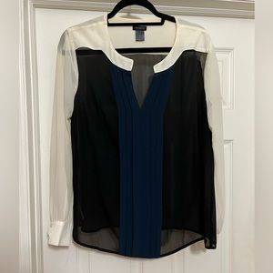 Ann Taylor Sheer Black Blue & White Blouse
